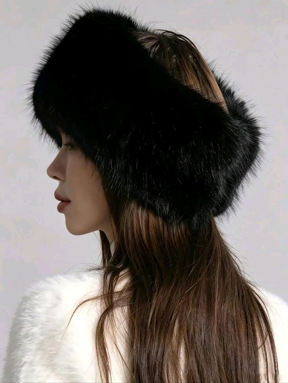 Black Faux Fur Ear Warmer Headband - Women's Winter Accessory